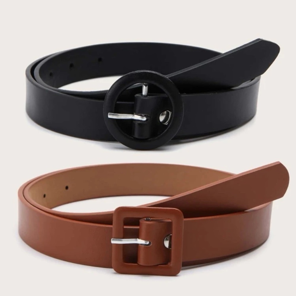 Black & Brown Circle & Square buckle Leather Belt 2 belts